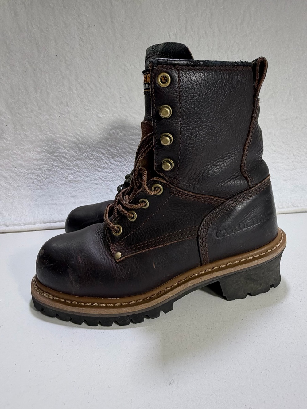 Carolina Elm Steel Toe Leather Logger Work Boots Brown Women Size 6